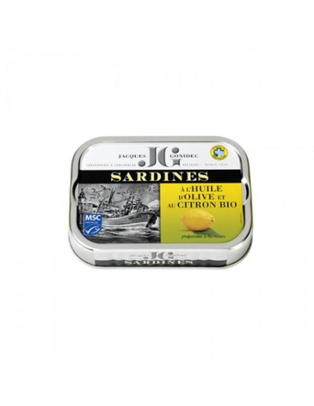 SARDINES A L'HUILE D'OLIVE ET AU CITRON 115GR BIO - JGONIDEC - Maison Ferrero - Epicerie à Ajaccio