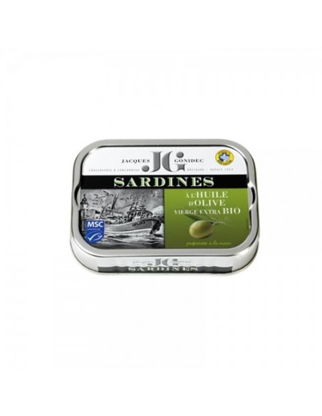 SARDINES A L'HUILE D'OLIVE BIO 115GR - JGONIDEC - Maison Ferrero - Epicerie à Ajaccio